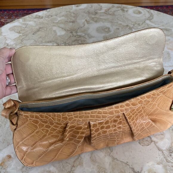 Brahmin Croc Embossed Leather Baguette Shoulder Bag - Picture 13 of 15